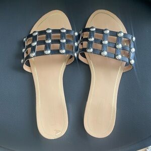 Black Studded Slide Sandals